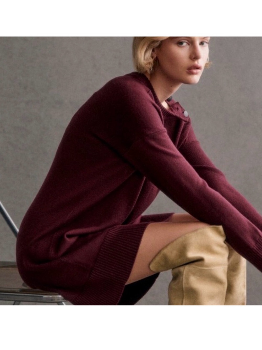 Sézane Mathie Burgundy Knit Sweater Dress Size M EUC